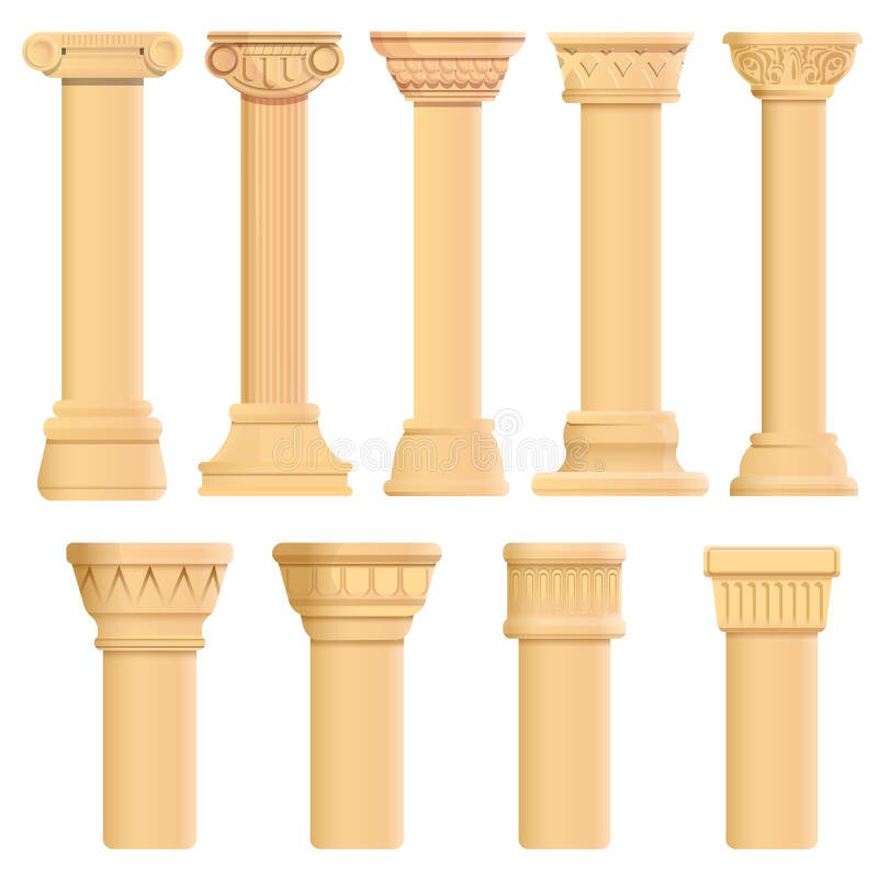 Pillar icons set, cartoon style