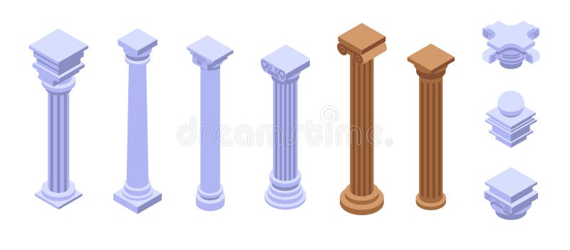 Pillar icons set, isometric style