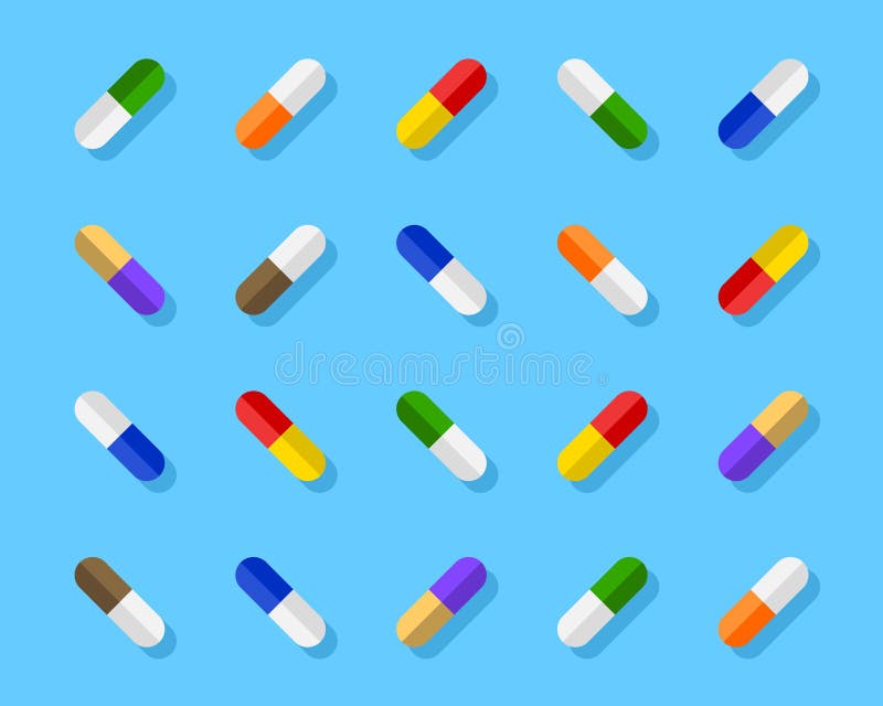 Pillole variopinte e colorate capsule in assortimento estetico illustrazione vettoriale