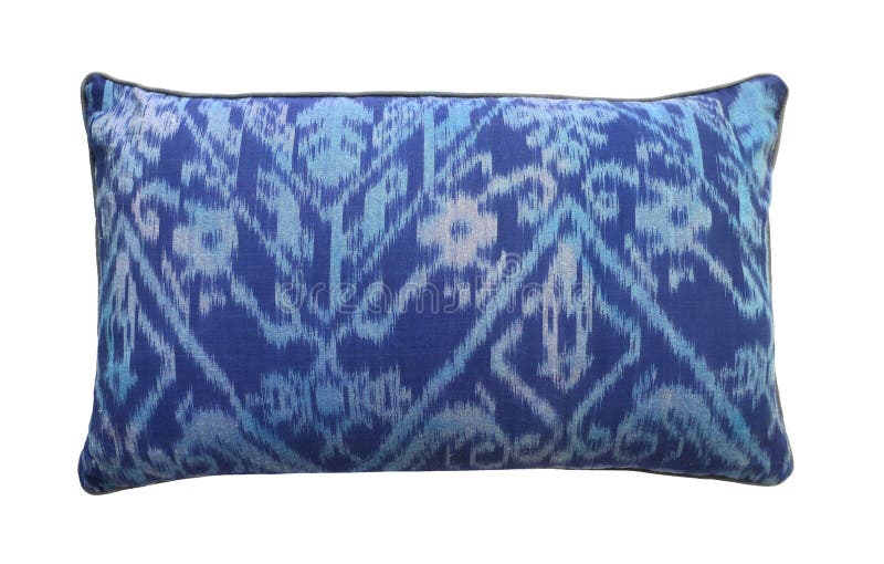Pillow cushion blue isolated on white background. Details of modern boho, bohemian, scandinavian and minimal style eco