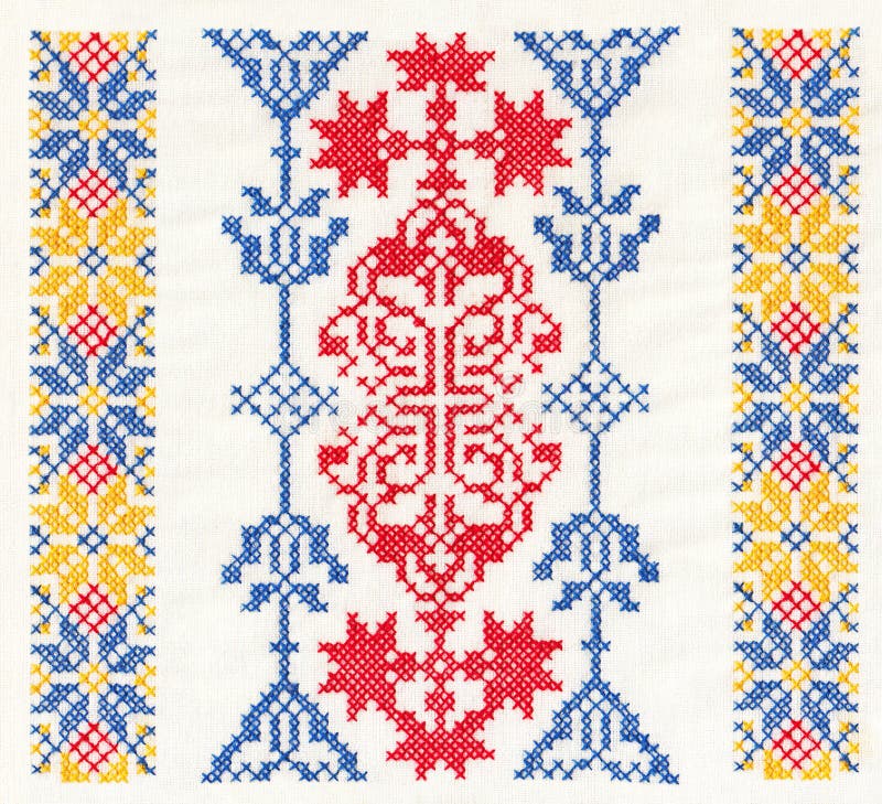 Pillow Embroidered with a Cross. Stock Photo Image of decorative