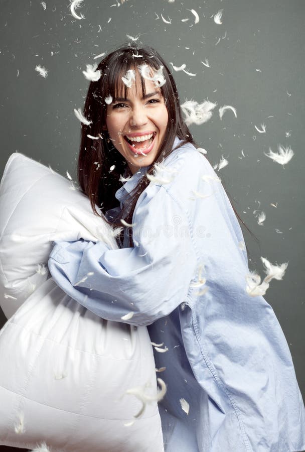 Pillow Fight with Happy Woman