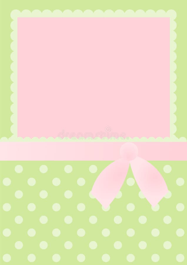 Invitation card with a bow over small polka dots. There is a pink block for text or image. Invitation card with a bow over small polka dots. There is a pink block for text or image.