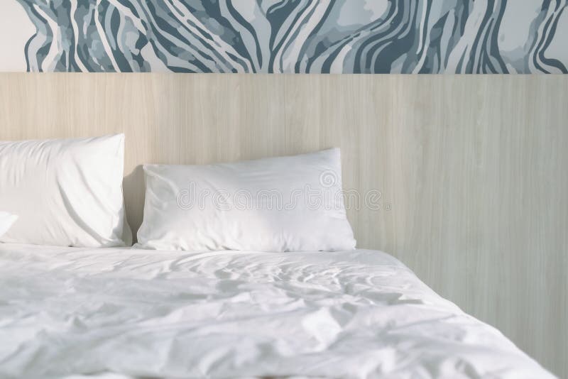Two White Pillows On Bed Stock Photo, Picture and Royalty Free