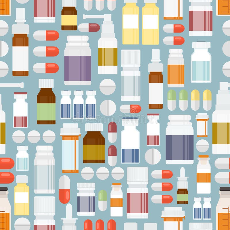 Pills and Drugs in Seamless Pattern