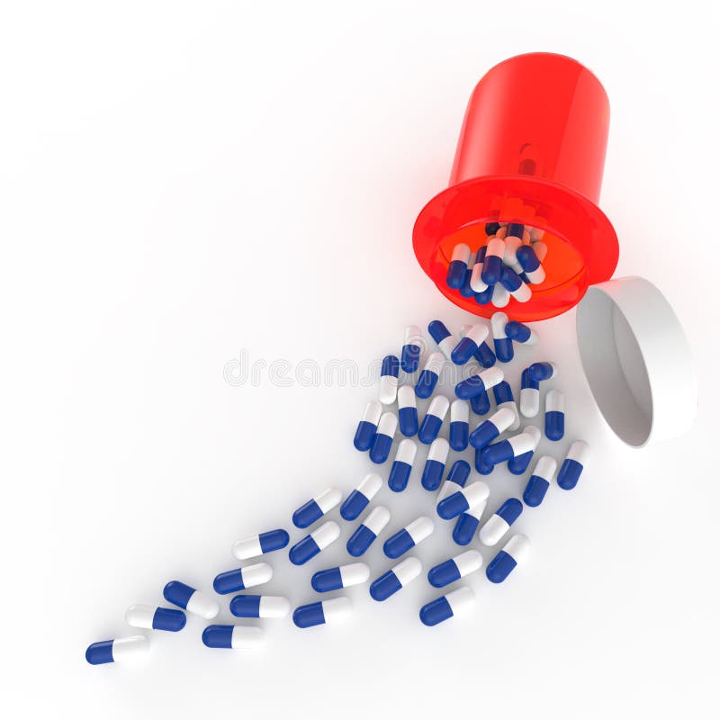 Pills Spilling Out of Pill Bottle on White Stock Illustration