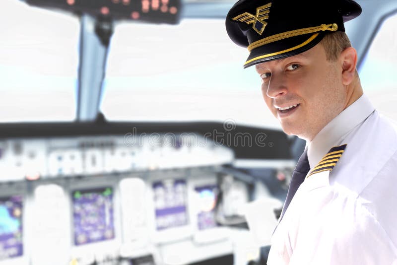 Pilot in cockpit stock photo