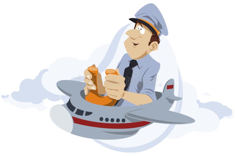 Pilot at controls of funny plane. Illustration for internet and mobile website royalty free illustration