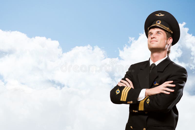 Pilot is in the form of arms crossed stock photos
