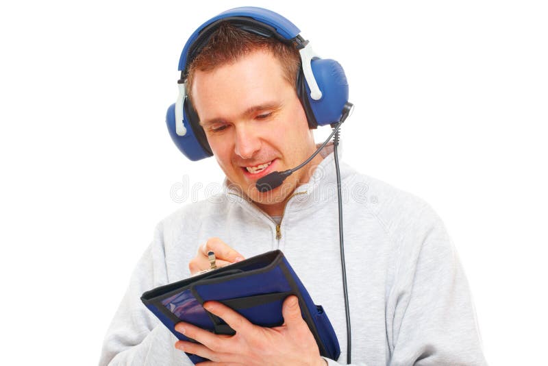 Piloto con el receptor de cabeza y la rodillera imagenes de archivo Piloto con el receptor de cabeza y la rodillera imagenes de archivo