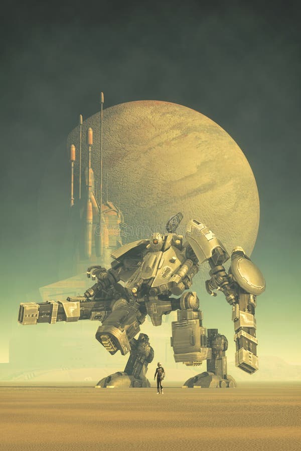 Piloto y ciudad gigantes del robot ilustración del vector Piloto y ciudad gigantes del robot ilustración del vector