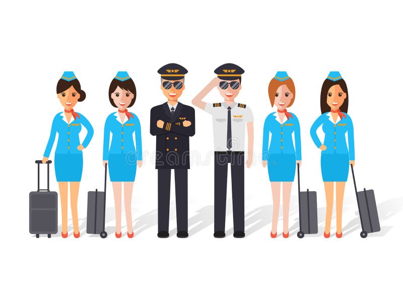 Pilotos y asistentes de vuelo ilustración del vector Pilotos y asistentes de vuelo ilustración del vector