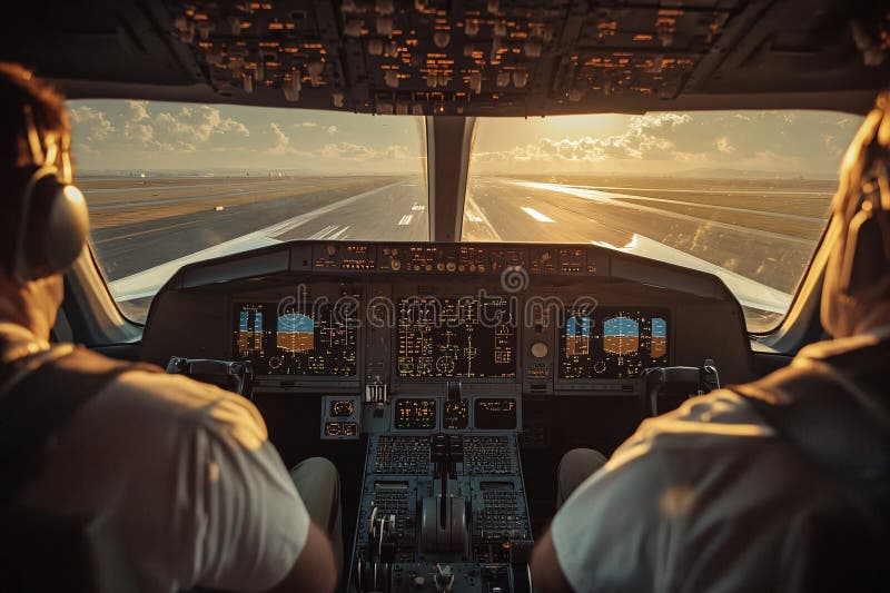 Pilots point of view of driving airplane by pilots royalty free illustration