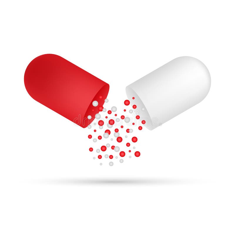 Pilule de capsule Petites boules versant d'une capsule médicale ouverte Illustration de vecteur