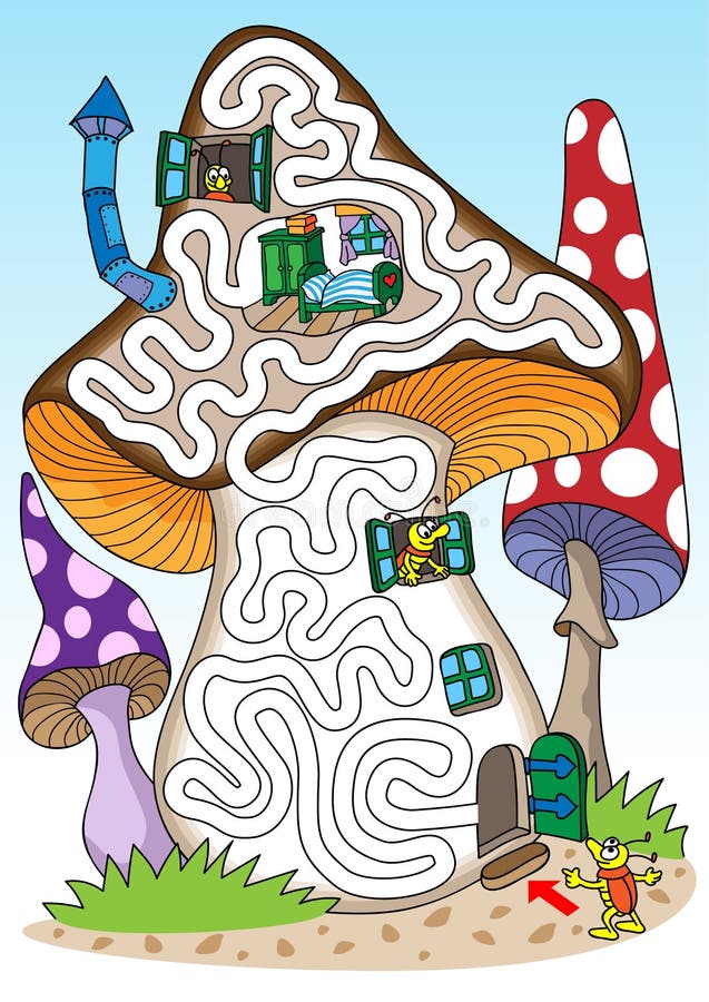 Pilze - Labyrinth für Kinder lizenzfreie abbildung Pilze - Labyrinth für Kinder lizenzfreie abbildung