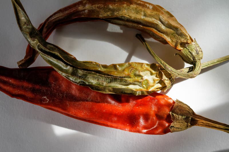 Pimenta quente. mistura de pimentos. pimenta quente seca empilhada em fundo branco. vista superior. foco suave imagem de stock