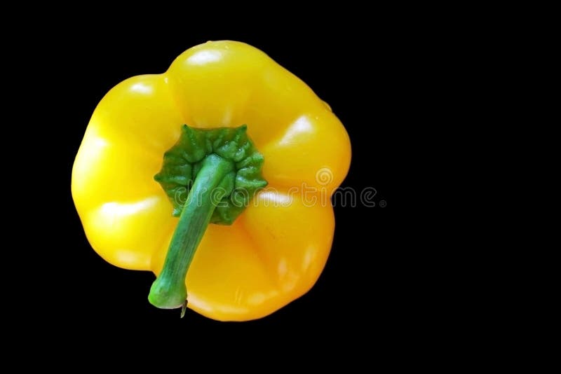 La pimienta amarilla del arco iris aislada en un fondo negro parece deliciosa para la venta