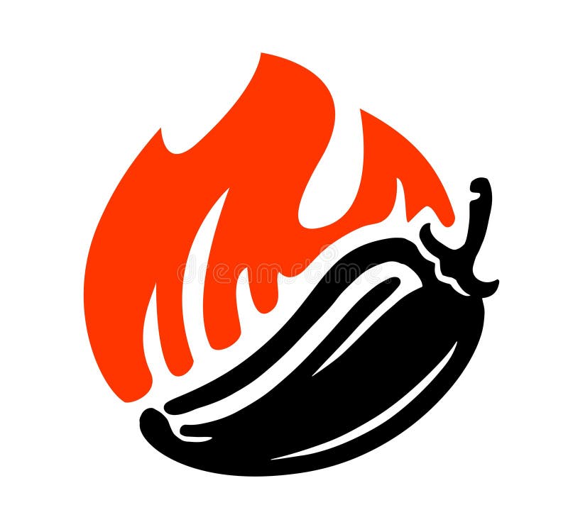 Pimienta picante en un simple símbolo de fuego. símbolo del emblema del logotipo de los alimentos con especias libre illustration