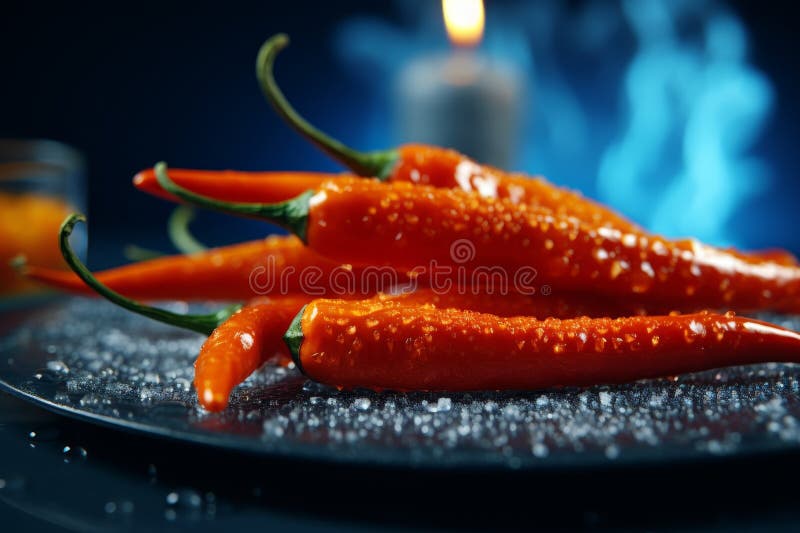 Pimientos de chile rojo y fiero sobre un plato negro libre illustration
