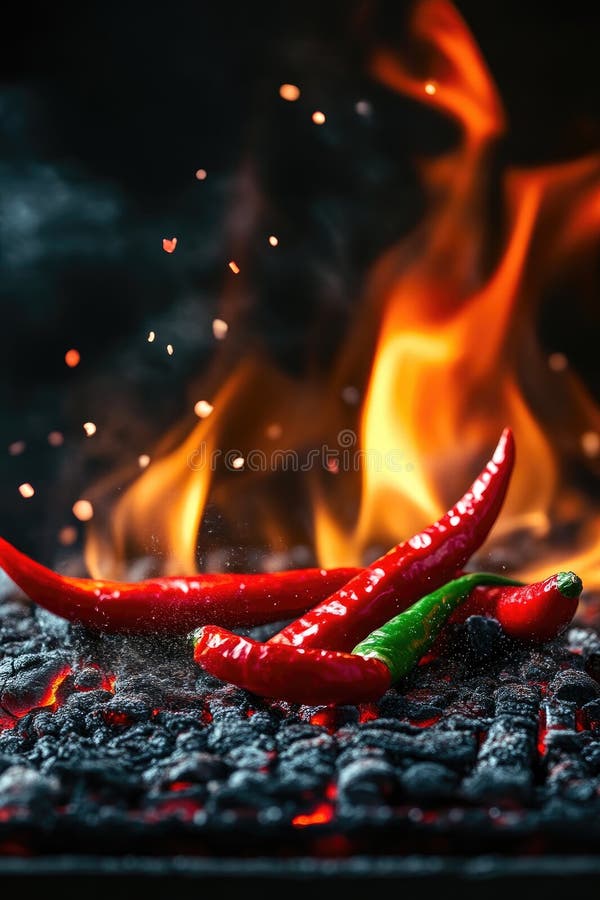 Pimientos picantes rojos y verdes encendiendo el sabor. libre illustration