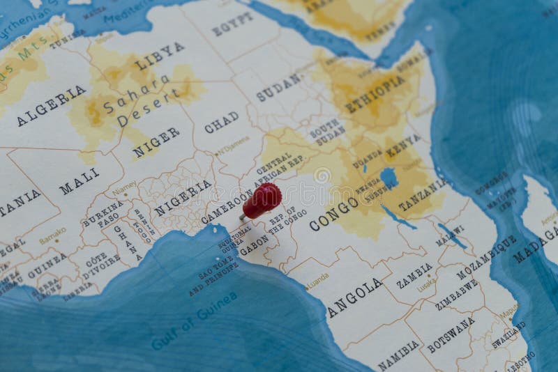 A pin on cameroon in the world map. Cameroon road map stock images, royalty-free photos and pictures