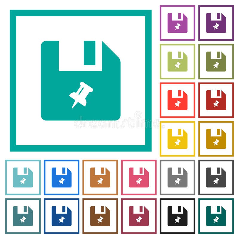 Pin file con icone a colori piatti con frame quadranti illustrazione di stock