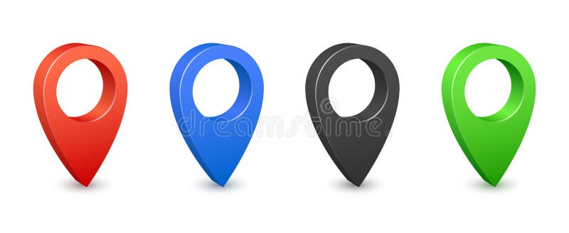 Pin map place location 3d icons. Color gps map pins. Place location and destination signs. Navigation pin pointers royalty free illustration Pin map place location 3d icons. Color gps map pins. Place location and destination signs. Navigation pin pointers royalty free illustration