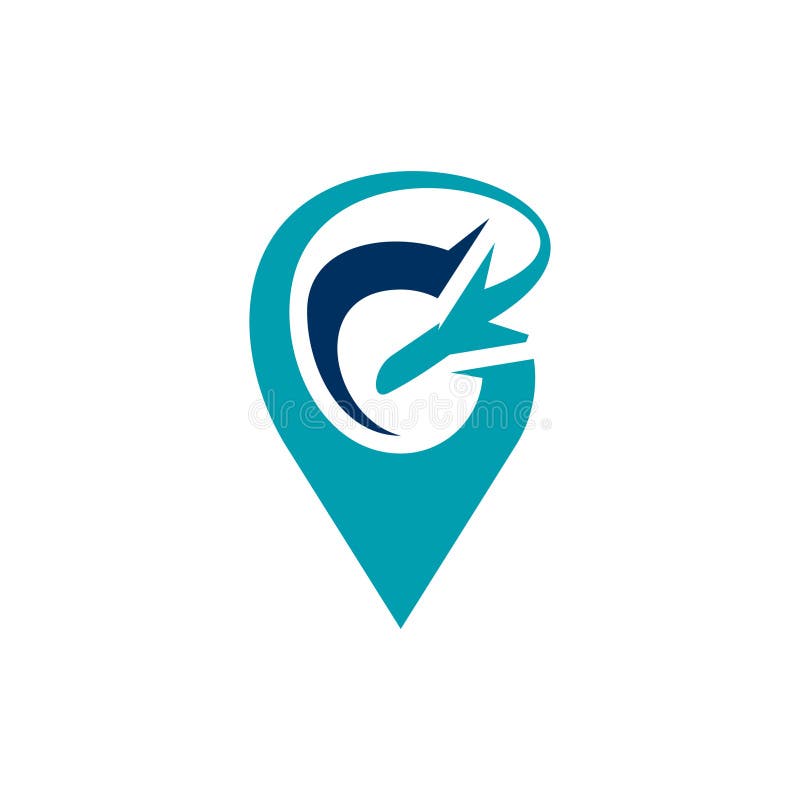 Pin Point Travel Logo Design Template, Location on map logo concept. Plane icon. Plane. Plane vector. Airplane stock illustration