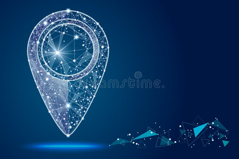 Pin Pointer. isolated from low poly wireframe on space stars background. abstract polygonal image mash line and point. stock illustration