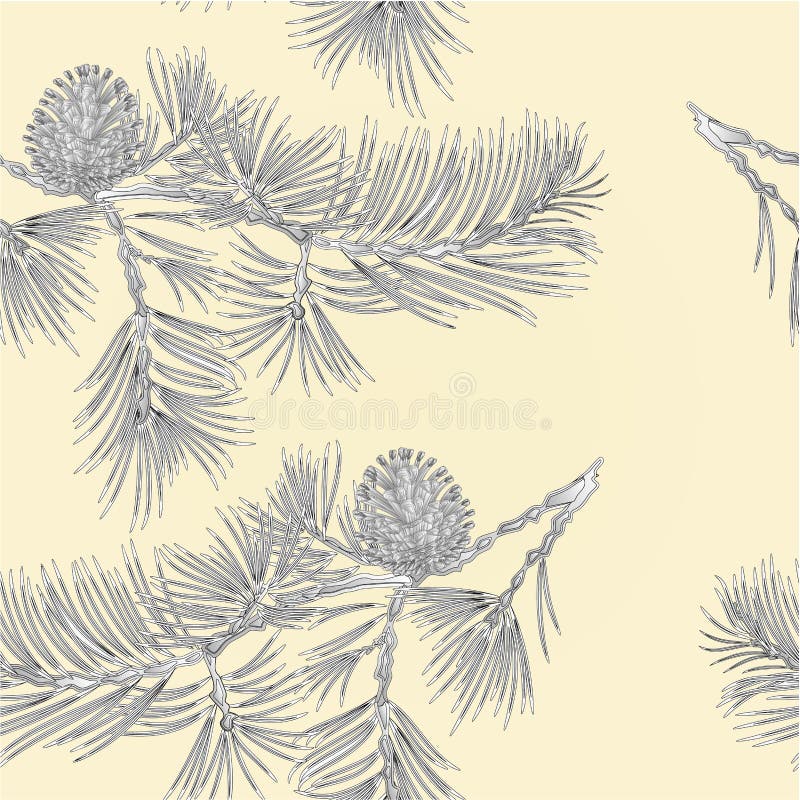 Pin sans couture de branche de texture avec le cône de pin en tant que vecteur de gravure de vintage illustration libre de droits Pin sans couture de branche de texture avec le cône de pin en tant que vecteur de gravure de vintage illustration libre de droits
