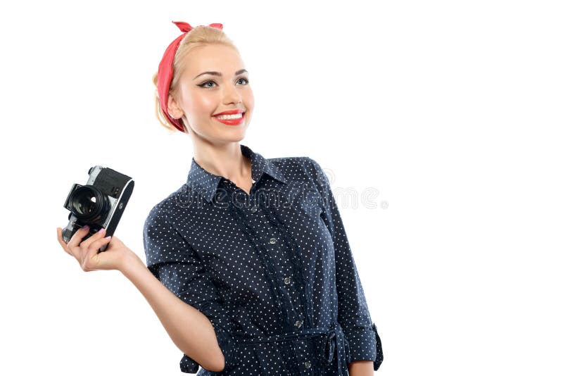 Pin sulla ragazza con una macchina fotografica immagini stock Pin sulla ragazza con una macchina fotografica immagini stock