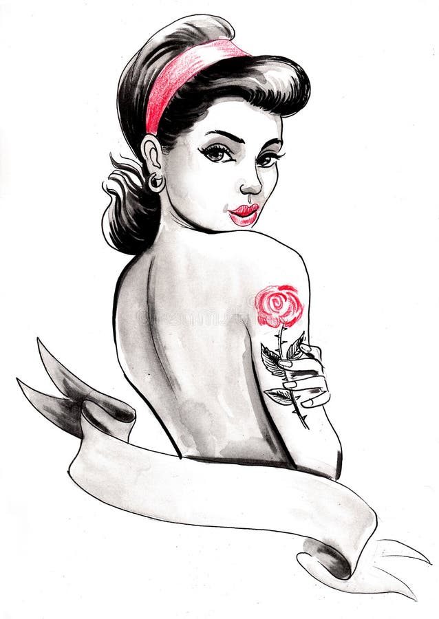 vintage pin up girl outline