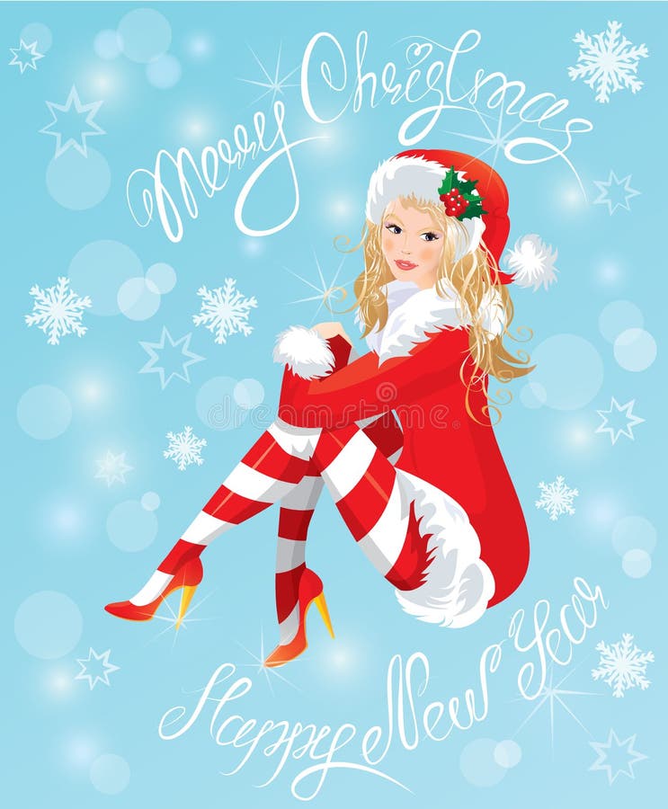 Pin Up Christmas Girl Blond Portant Le Costume De Santa Claus