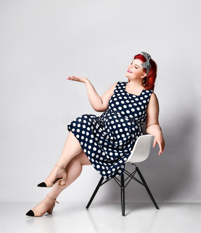 Pin Up a Female Portrait. Beautiful Retro Fat Woman in Polka Dot Dress with  Red Lips and Old-style Haircut Stock Image - Image of diet, look: 158652367