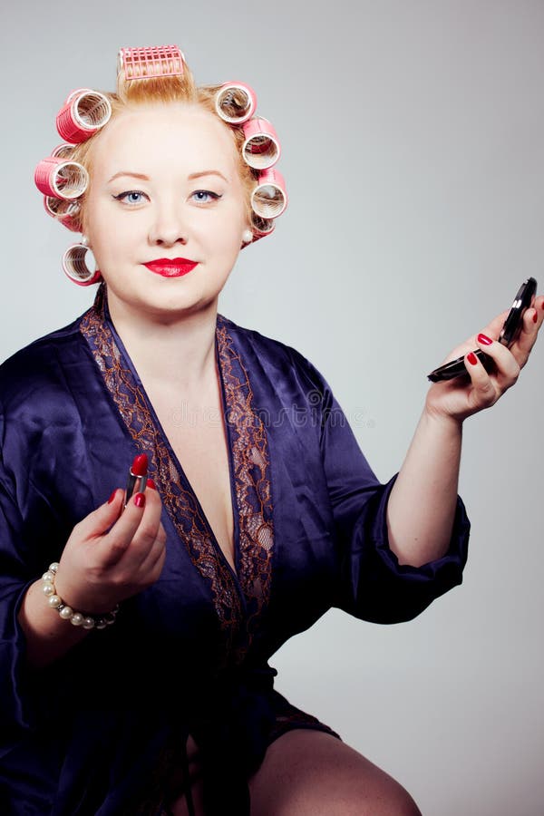 Pin Up Girl Posing Over Blue Background Stock Photo Image of lady