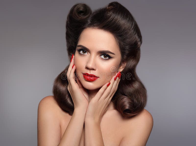 Beautiful Pin Up Girl Beauty Salon Hair Nails Stock Photos - Free