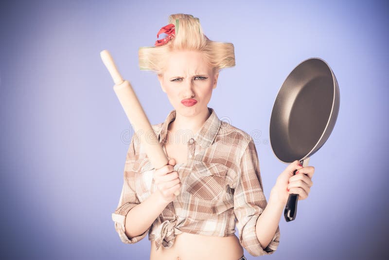 Pin Up Vinatge Housewife With Rolling Pin Stock Image Image Of Close Beautiful 177234019