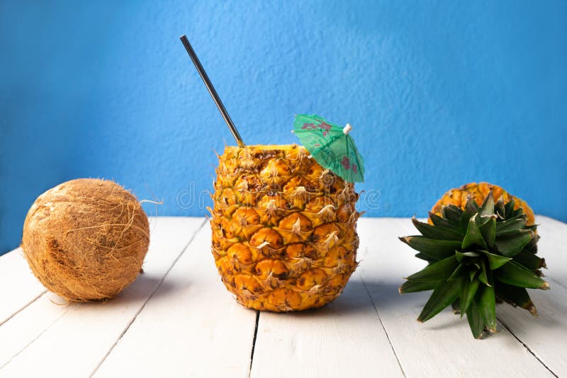 Pina Colada Cocktail with Umbrella and Coconut Stock Photo Image of