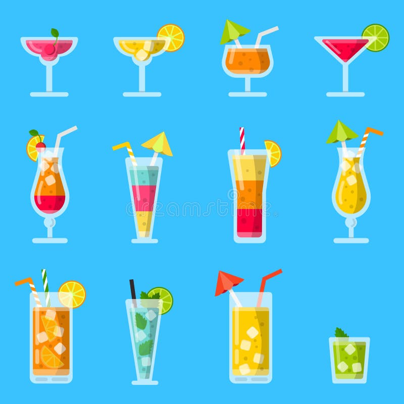 Pinacolada, sap, mojito en andere diverse alcoholische de zomercocktails vector illustratie Pinacolada, sap, mojito en andere diverse alcoholische de zomercocktails vector illustratie