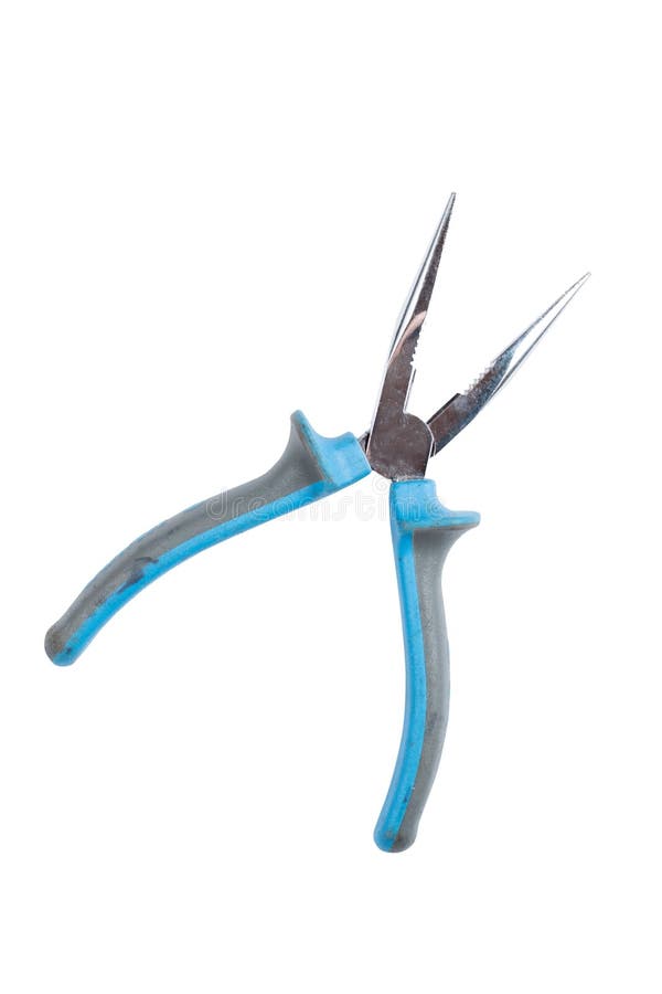 Pinces de nez d'aiguille ou pinces pointues, longues pinces de nez d'isolement sur un fond blanc Pinces bleues fermées chemin enr photographie stock Pinces de nez d'aiguille ou pinces pointues, longues pinces de nez d'isolement sur un fond blanc Pinces bleues fermées chemin enr photographie stock