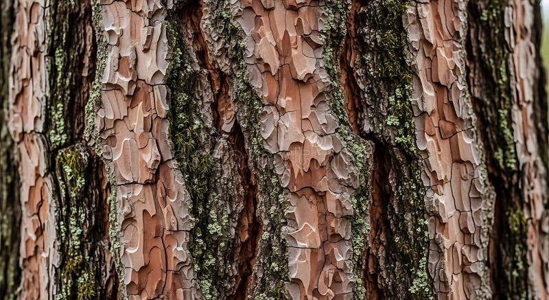 Pine Tree Bark Texture Detailed Close-Up with Moss royalty free illustration