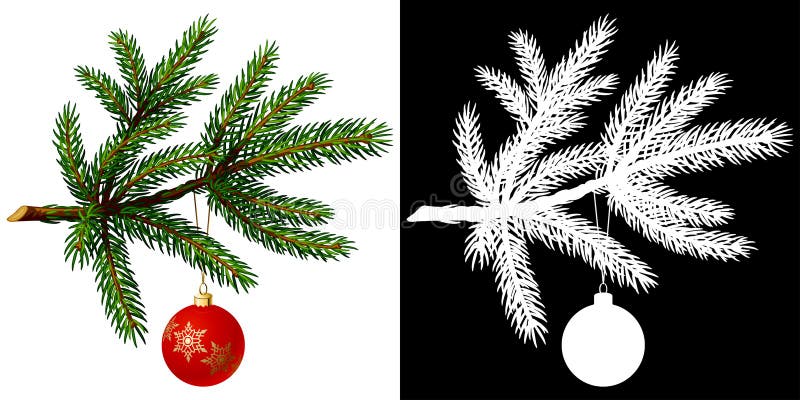 Pine tree branch with Christmas ball