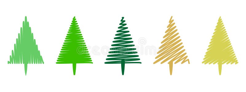 Pine tree drawing set, silhouette made of scribble line art vector illustration