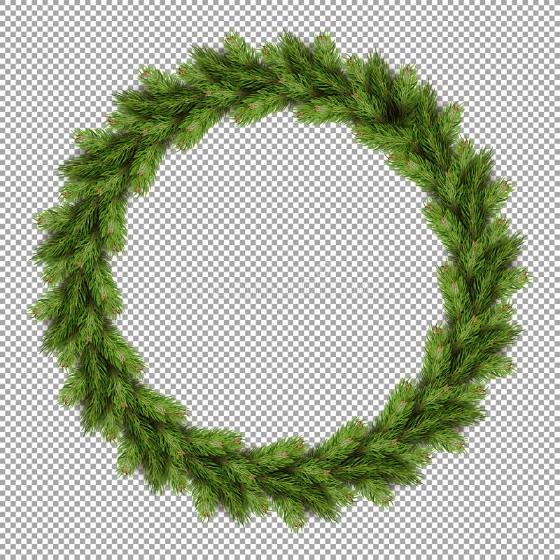 Pine tree fir spruce branch, evergreen pine tree twigs isolated on transparent background vector. Weath decoration of home, symbolic Christmas decor made in circle form, firtree needles branchlet. Pine tree fir spruce branch, evergreen pine tree twigs isolated on transparent background vector. Weath decoration of home, symbolic Christmas decor made in circle form, firtree needles branchlet