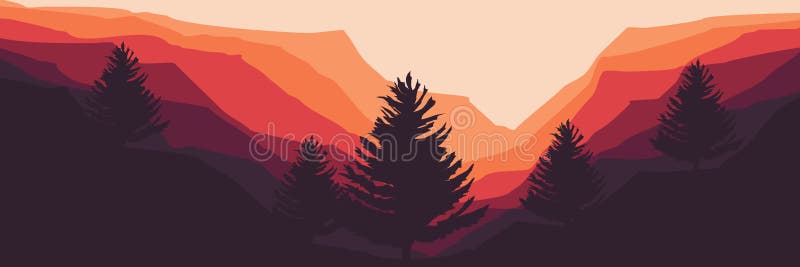 Pine tree forest silhouette at mountain cliff landscape stock illustration