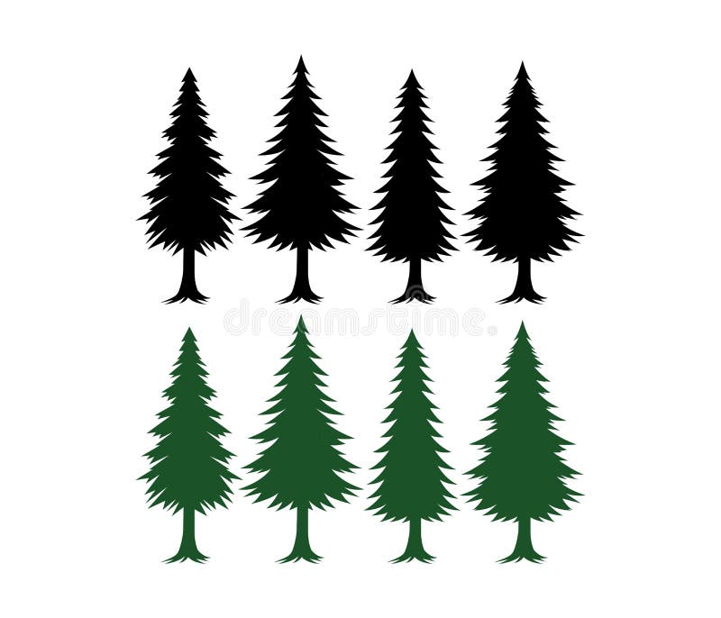 Pine Tree Silhouette Set Vector Template Green And Black Stock Illustration Illustration Of Concept Hill