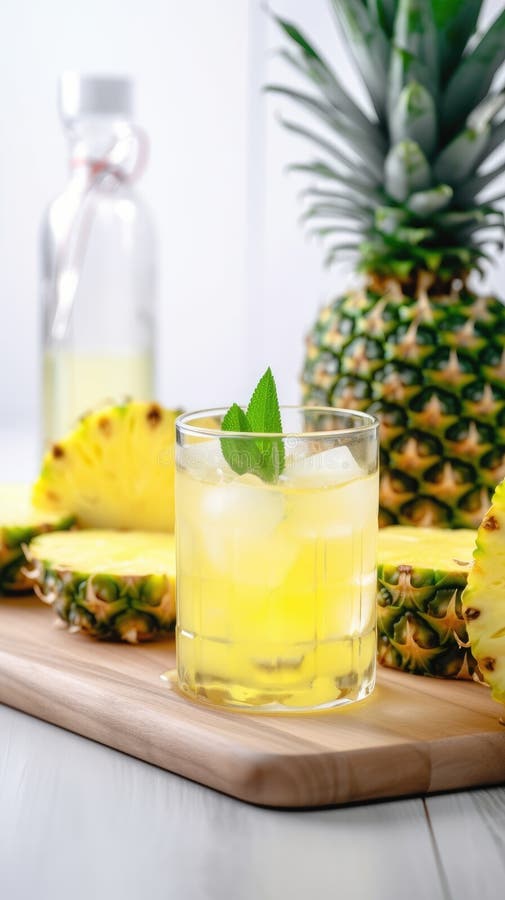 Pineapple Cocktail. Summer Refreshing Tropical Drink Stock Photo