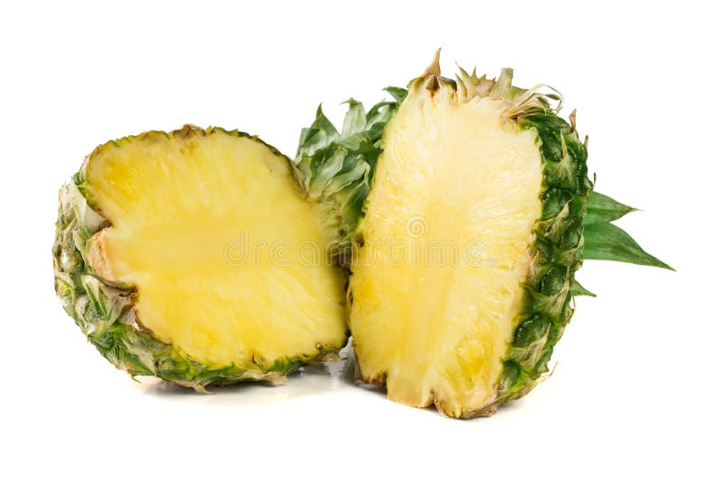 Pineapple Cut into Two Halves Isolated on a White Background Stock
