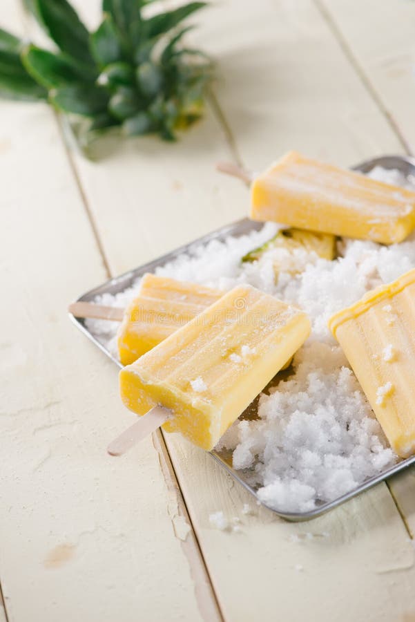 Pineapple Frozen Fruit Bars Popsicles. Selective Focus Stock Photo Image of wood, cool 145074784
