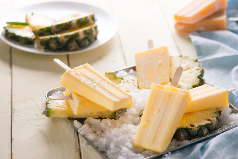 Pineapple Frozen Fruit Bars Popsicles. Selective Focus Stock Image